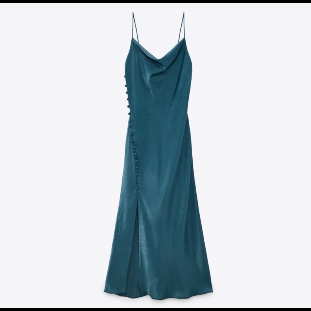 Zara Satin Lingerie Style Blue Dress - Picture 3 of 5